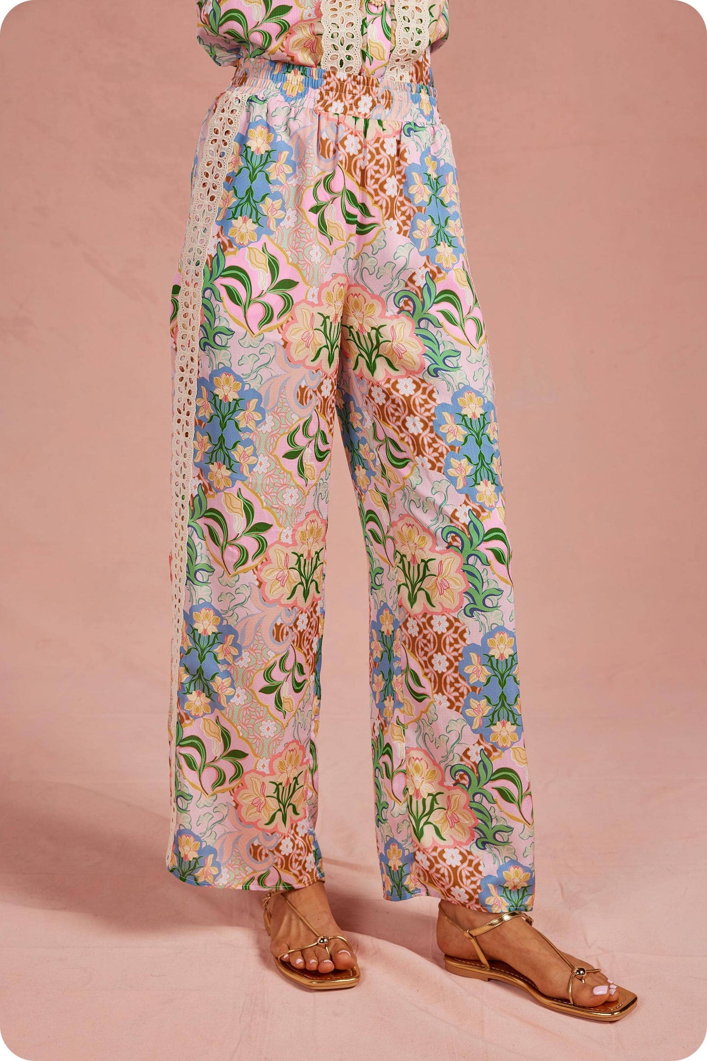 Garden Party Crochet Contrast Satin Pants: Multi / M