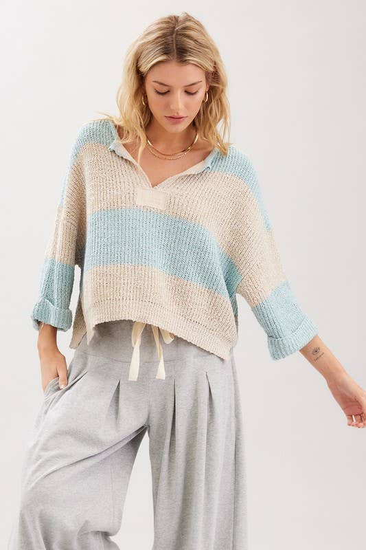 Striped Design Patch Sweater: Bubblegum Oatmeal / S