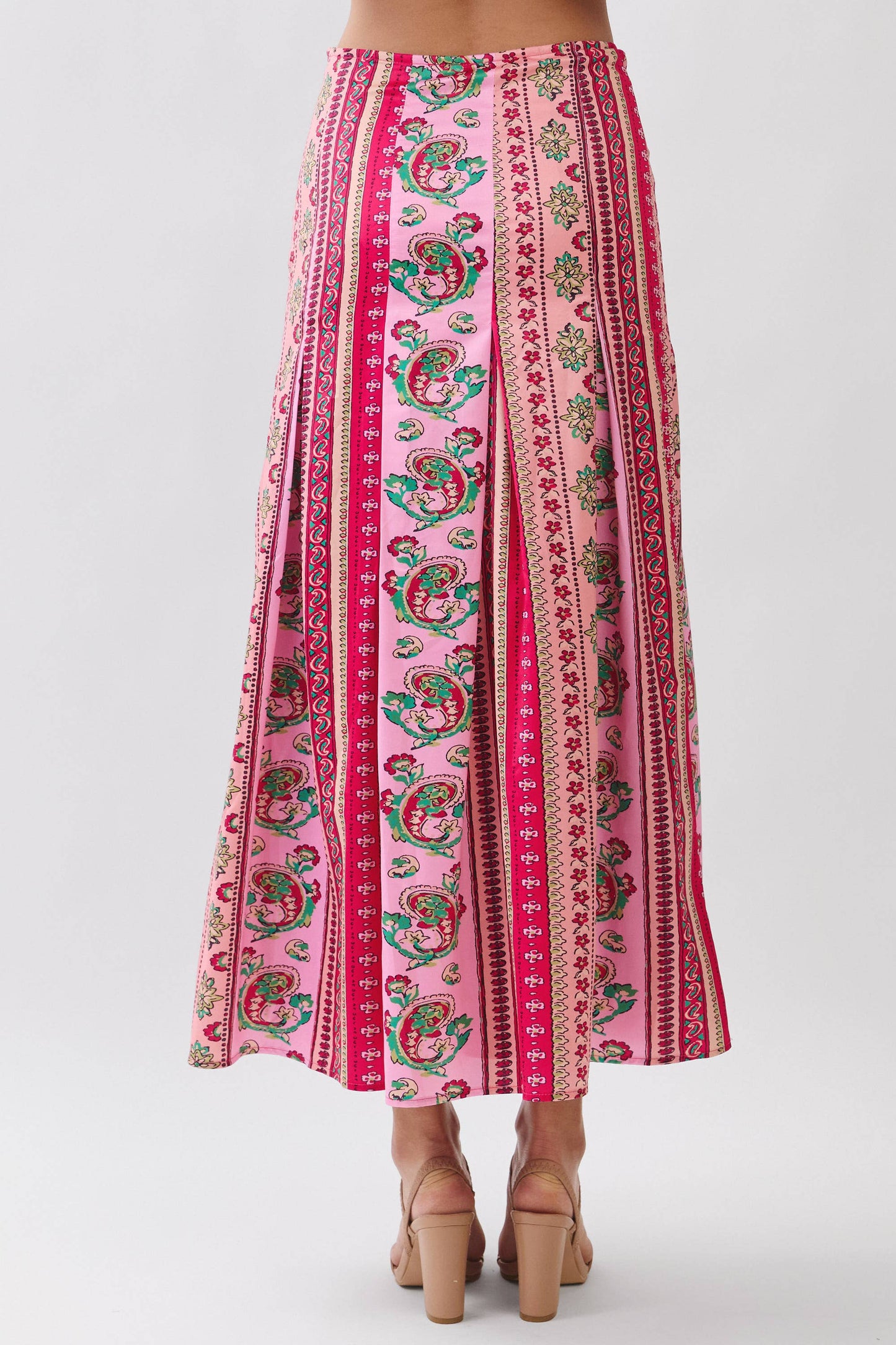 CS4057-Border Print Side Zipper Maxi Skirt: Fuchsia / M