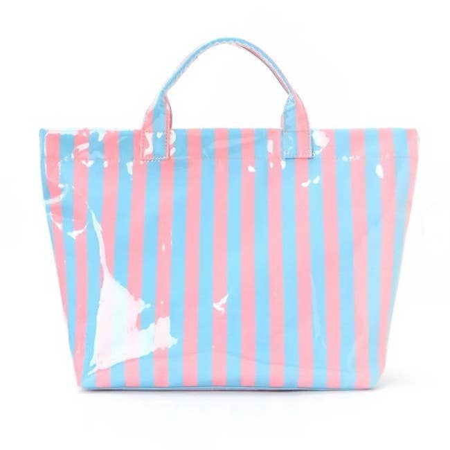 Large Striped Vinyl Tote Bags | 40P595: BLUE PINK