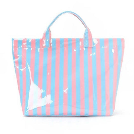 Large Striped Vinyl Tote Bags | 40P595: BLUE PINK