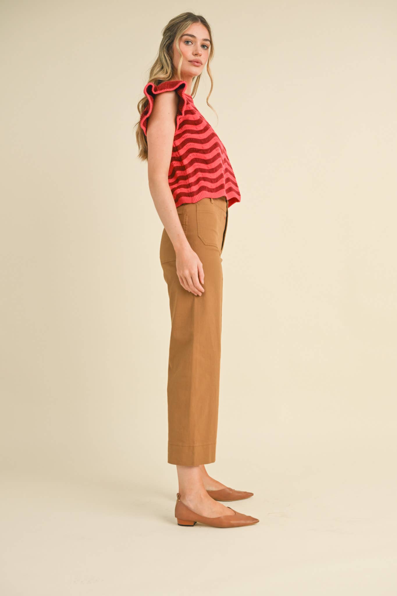 HIGH WAIST CROPPED WIDE LEG PANTS MP3303: Conflower Blue / L