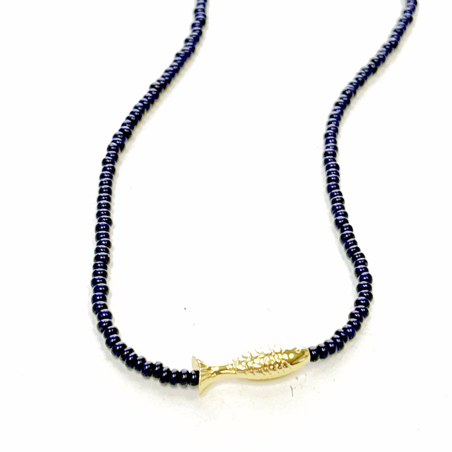Lucky Fish Beaded Necklace: Dark Navy