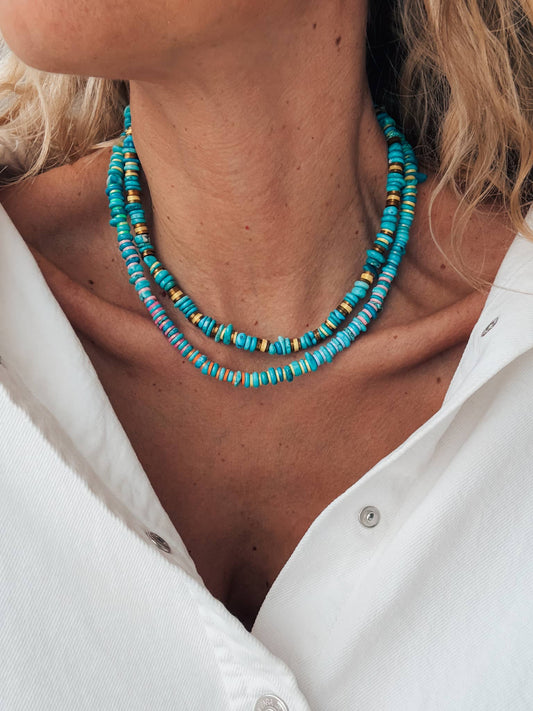 Turquoise rodelle beaded necklaces with colorful details  : Yellow