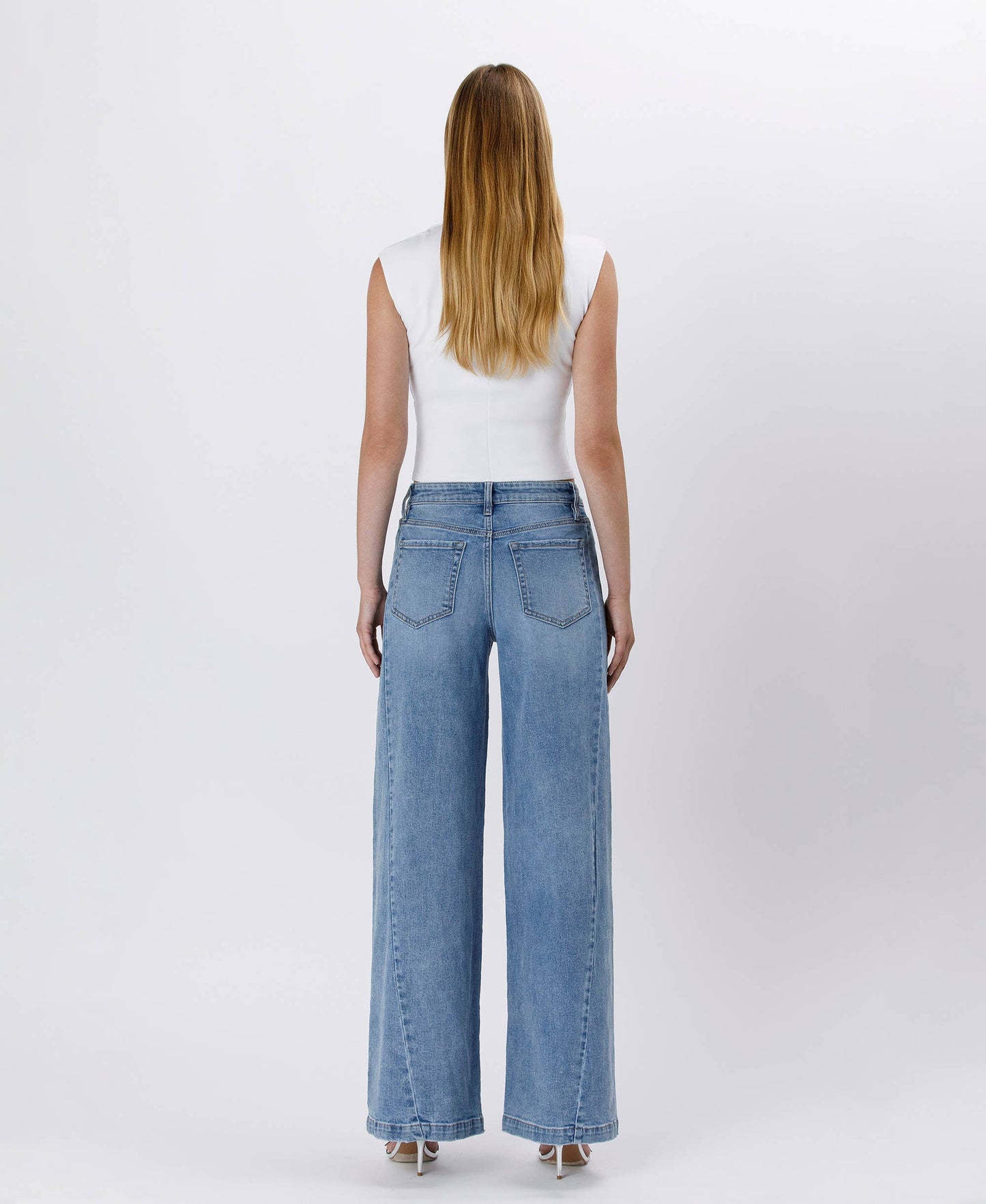 HIGH RISE SEAM DETAIL PALAZZO JEANS V3608: ENTHUSE / 28