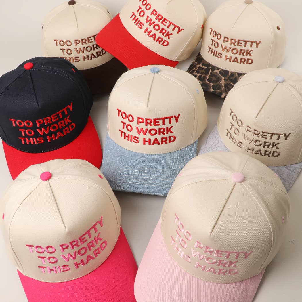 TOO PRETTY TO WORK Embroidery Trucker Hat: LEOPARD / One Size