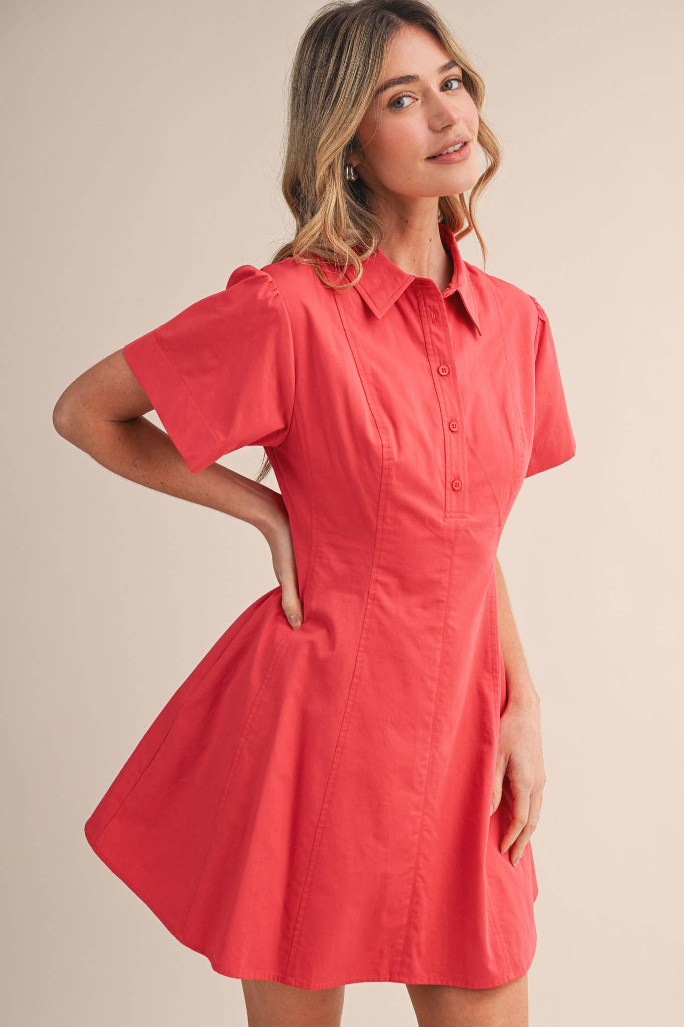 FIT AND FLARE SHORT SLEEVE MINI DRESS MDR4853: TEABERRY / L