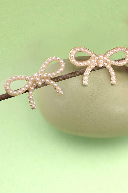 PEARL BOW STUD EARRINGS | 80E2405: Gold
