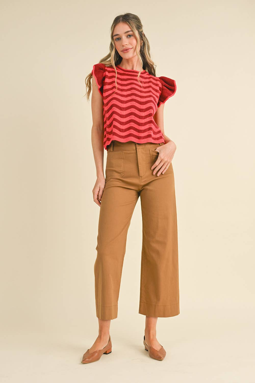 HIGH WAIST CROPPED WIDE LEG PANTS MP3303: Conflower Blue / L