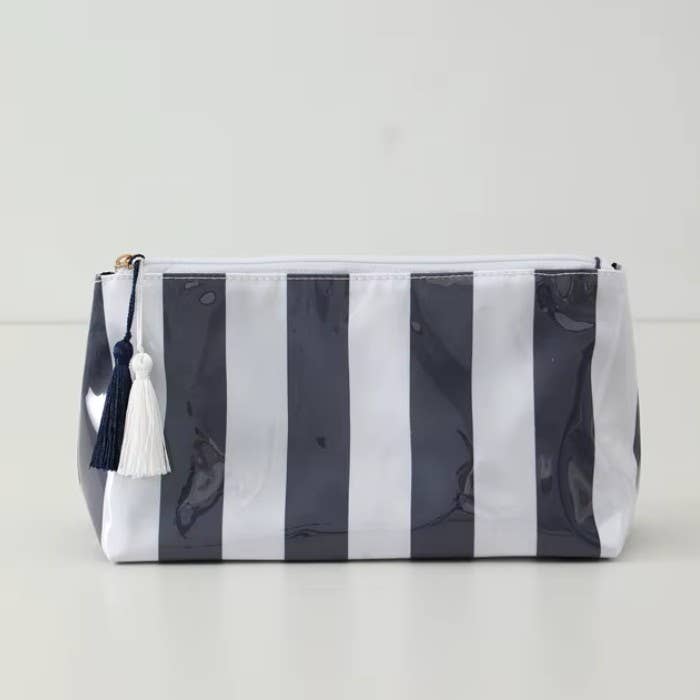 TRAVEL STRIPE COSMETIC MAKEUP POUCH BAG | 40P594: PINK RED