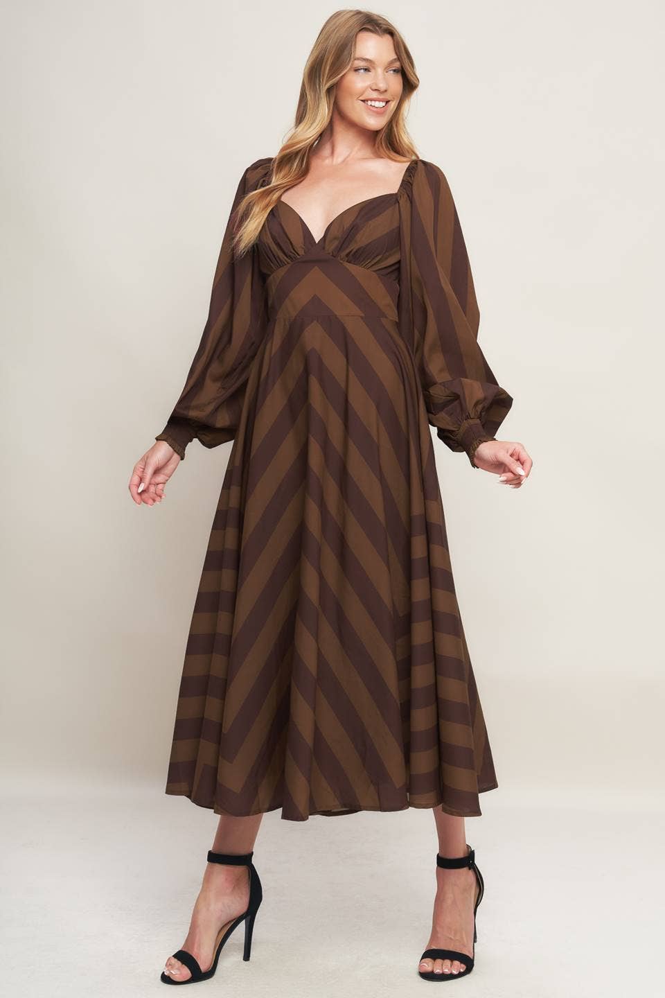 A printed woven midi dress - ID23114: Brown / Contemporary / M