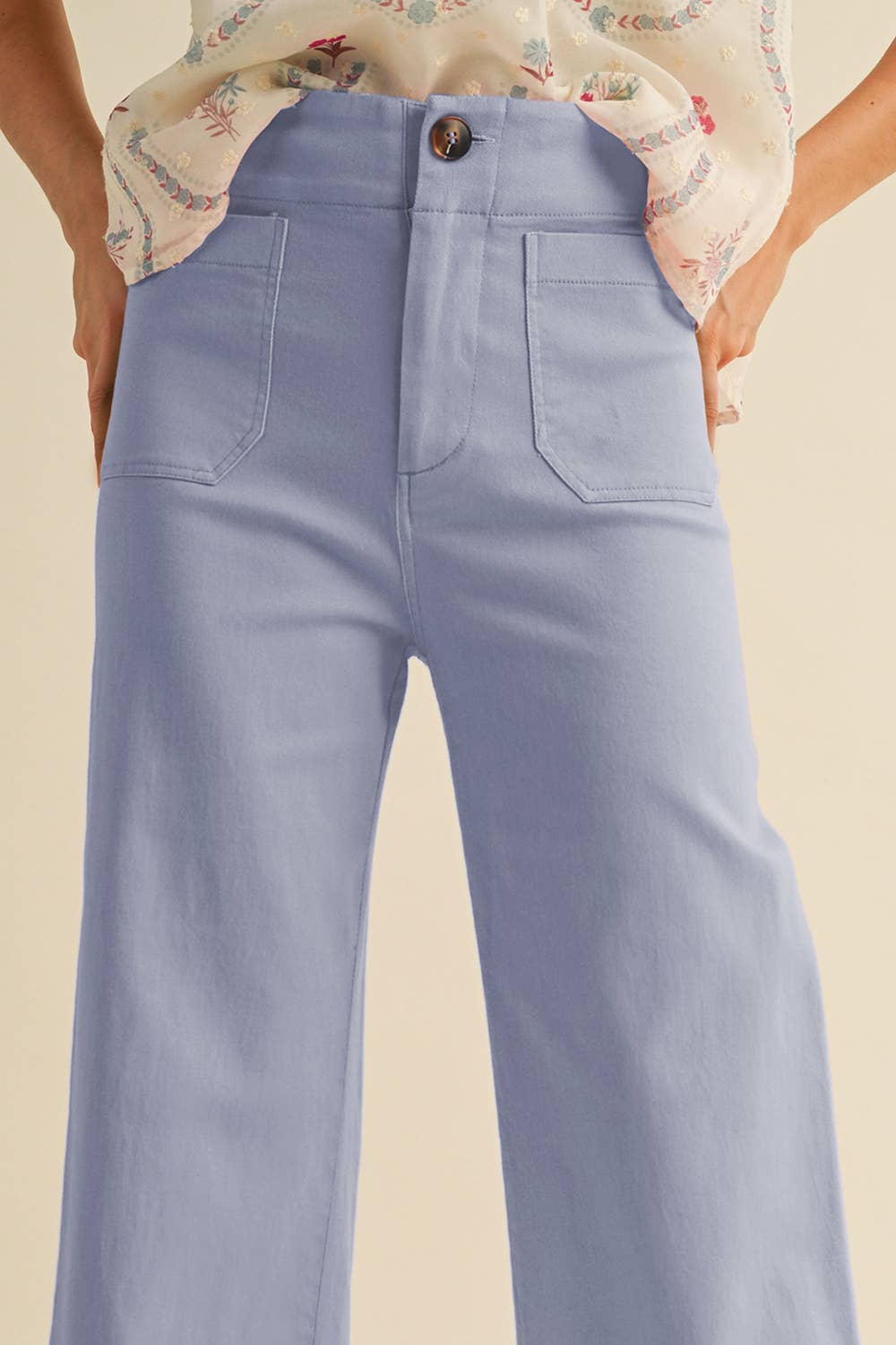 HIGH WAIST CROPPED WIDE LEG PANTS MP3303: Conflower Blue / L