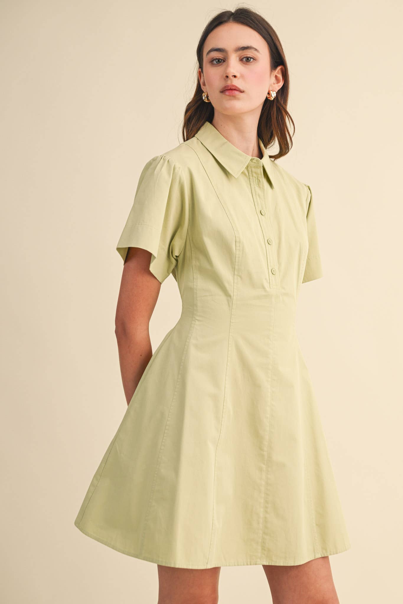 FIT AND FLARE SHORT SLEEVE MINI DRESS MDR4853: TEABERRY / M