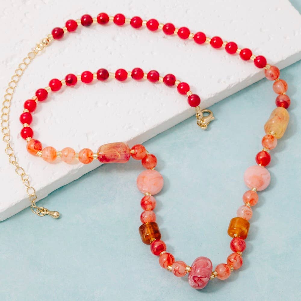 Red Tones Epoxy Beaded Necklace: MRD