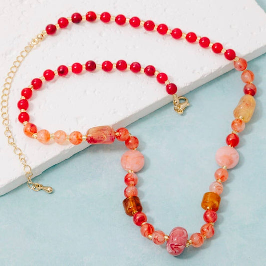 Red Tones Epoxy Beaded Necklace: MRD