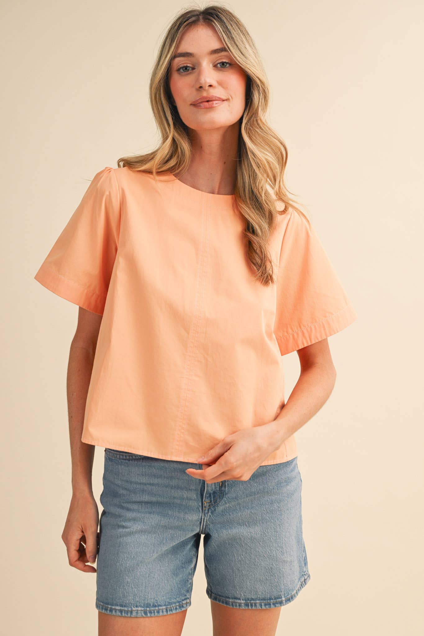 SEAM DETAIL SHORT SLEEVE BOXY TOP MTP4795: APPLE GREEN / L