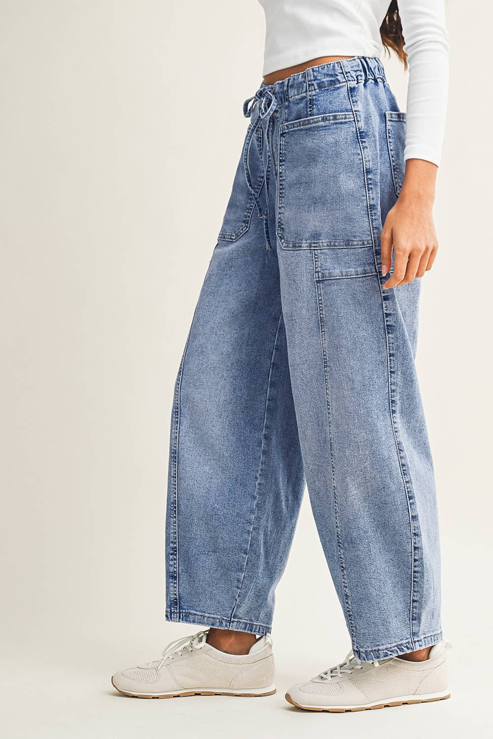 LDC Large Patch Pocket Drawstring Paperbag Waist Jeans: Myosotis / 14
