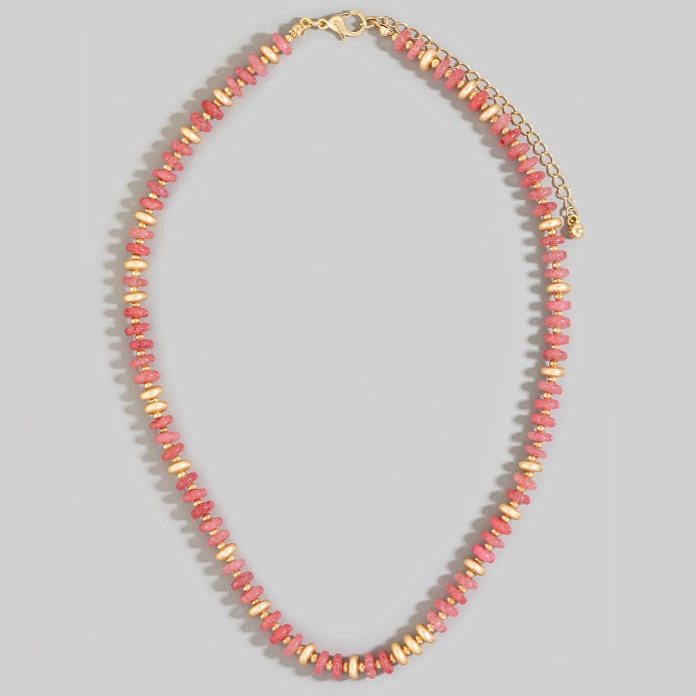 Semi Precious Stone Disc Beaded Necklace: TQ