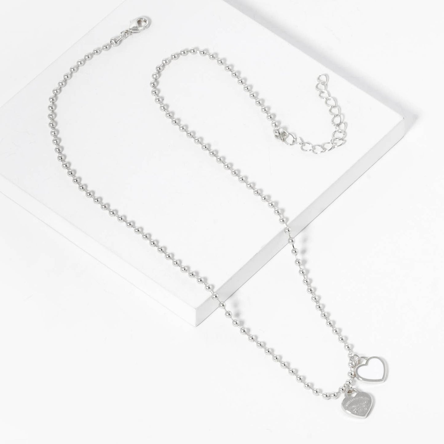 Gold plated Enamel Heart Pendant Necklace : Gold White