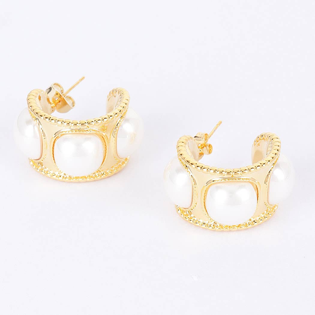 Faux Pearl Metal Mini Hoop Earring: GD