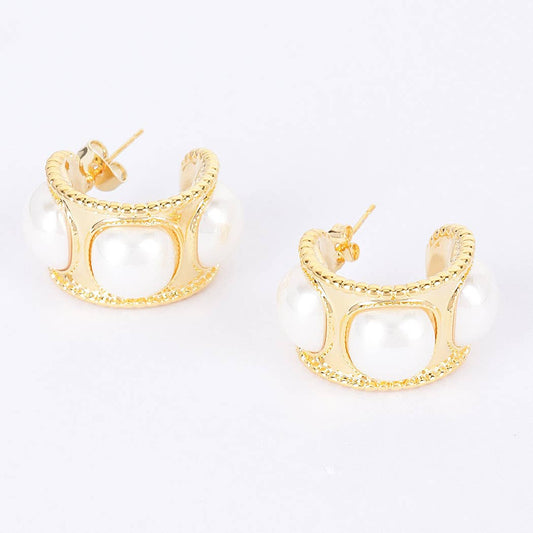 Faux Pearl Metal Mini Hoop Earring: GD