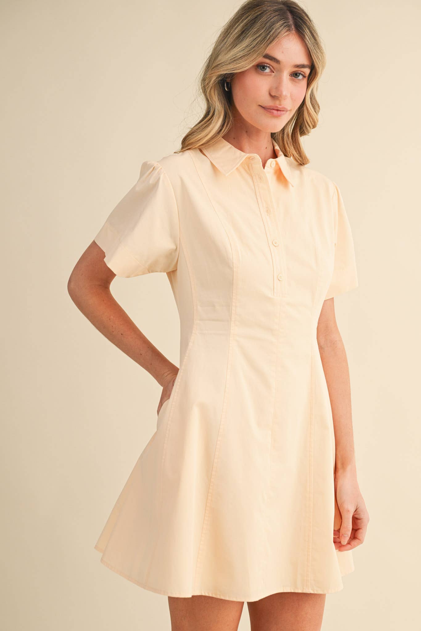 FIT AND FLARE SHORT SLEEVE MINI DRESS MDR4853: TEABERRY / S