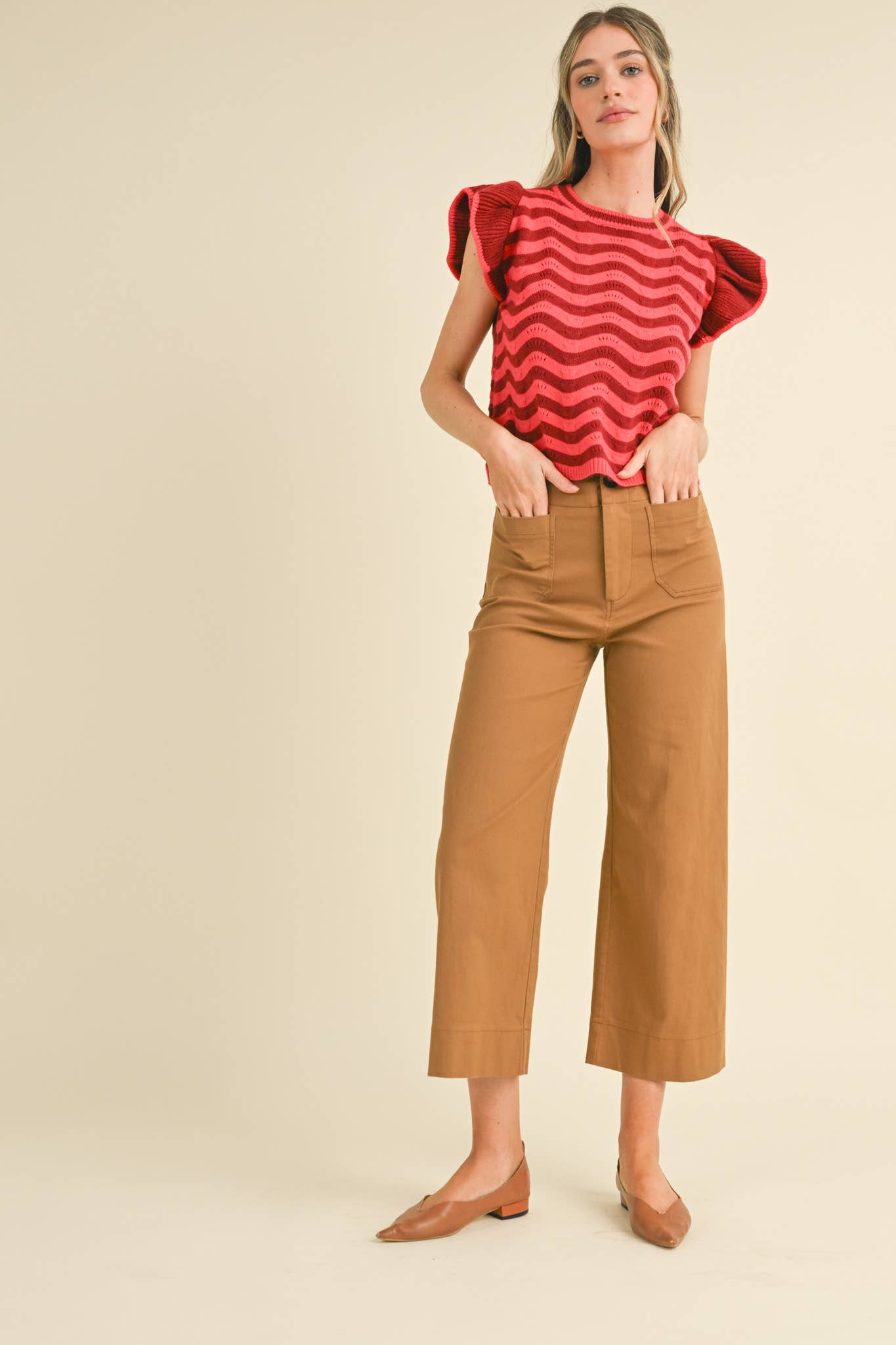 HIGH WAIST CROPPED WIDE LEG PANTS MP3303: Conflower Blue / L