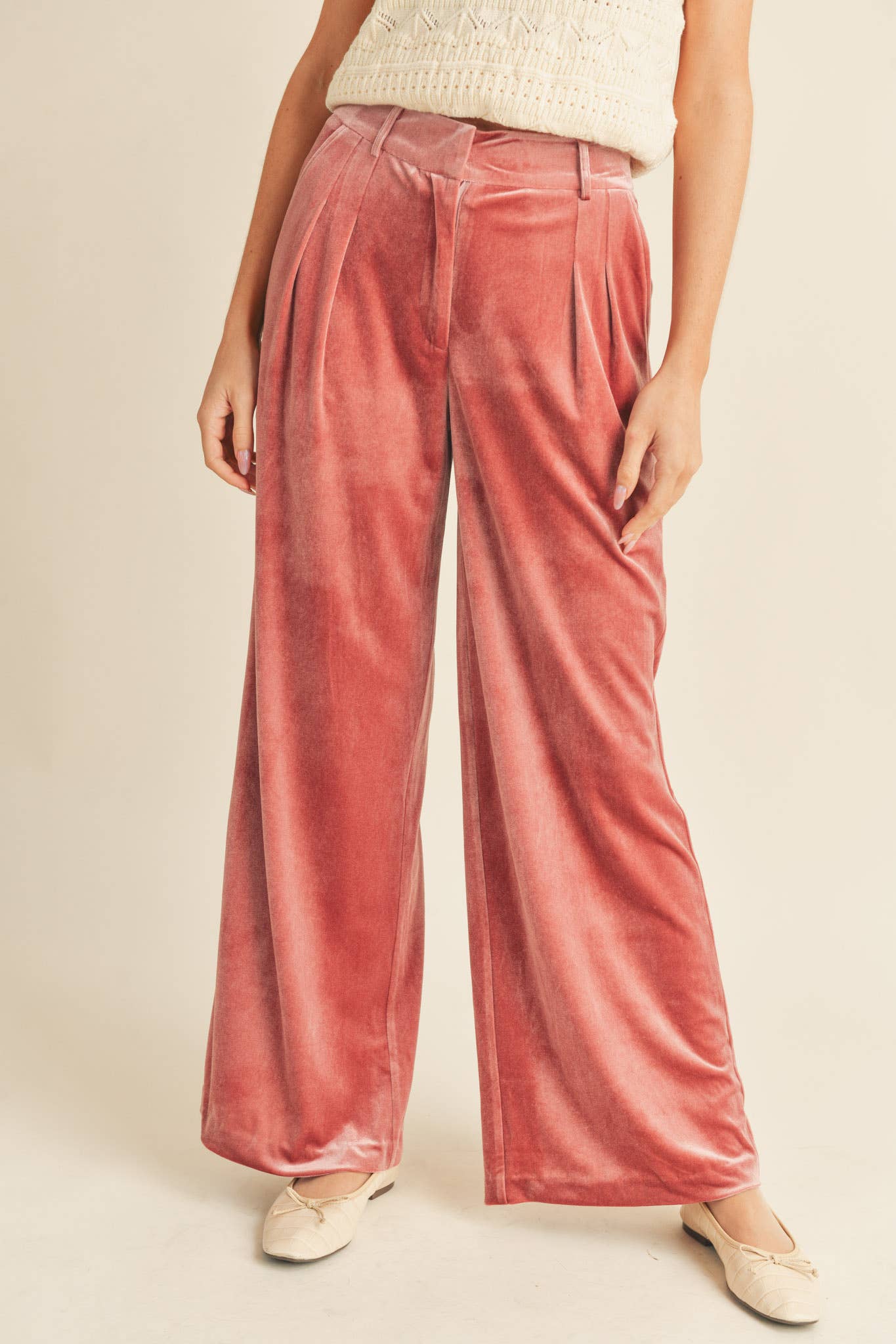 WIDE LEG VELVET TROUSERS MP2503: ROSE MAUVE / M