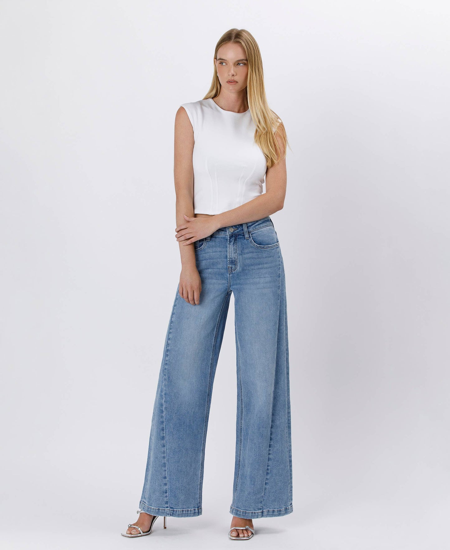 HIGH RISE SEAM DETAIL PALAZZO JEANS V3608: ENTHUSE / 30