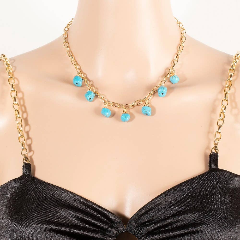 Turquoise Stone Charms Chain Necklace: TUR