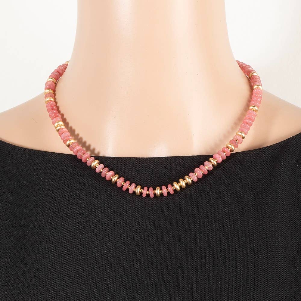 Semi Precious Stone Disc Beaded Necklace: TQ