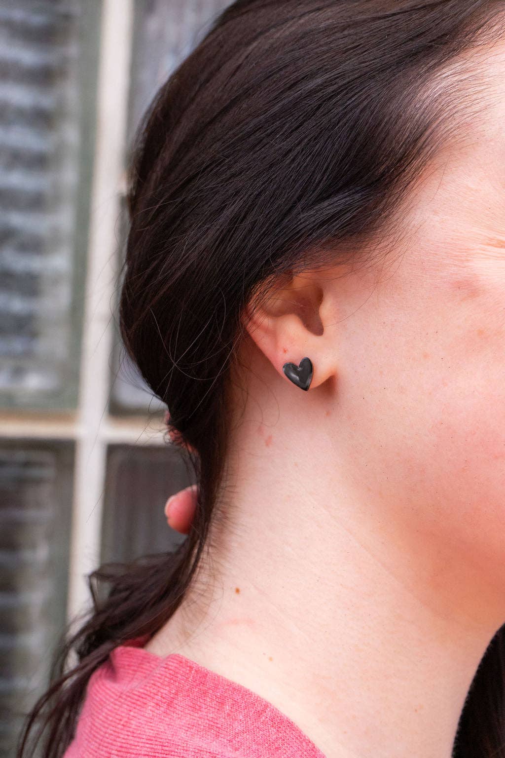 Hand Drawn Heart Studs - Black // Jewelry, Earrings, Valentine's