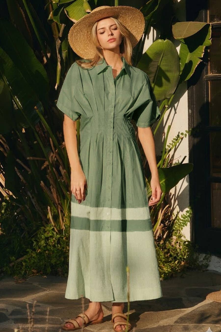 Short Sleeve Shirt Dress: Navy Combo / L