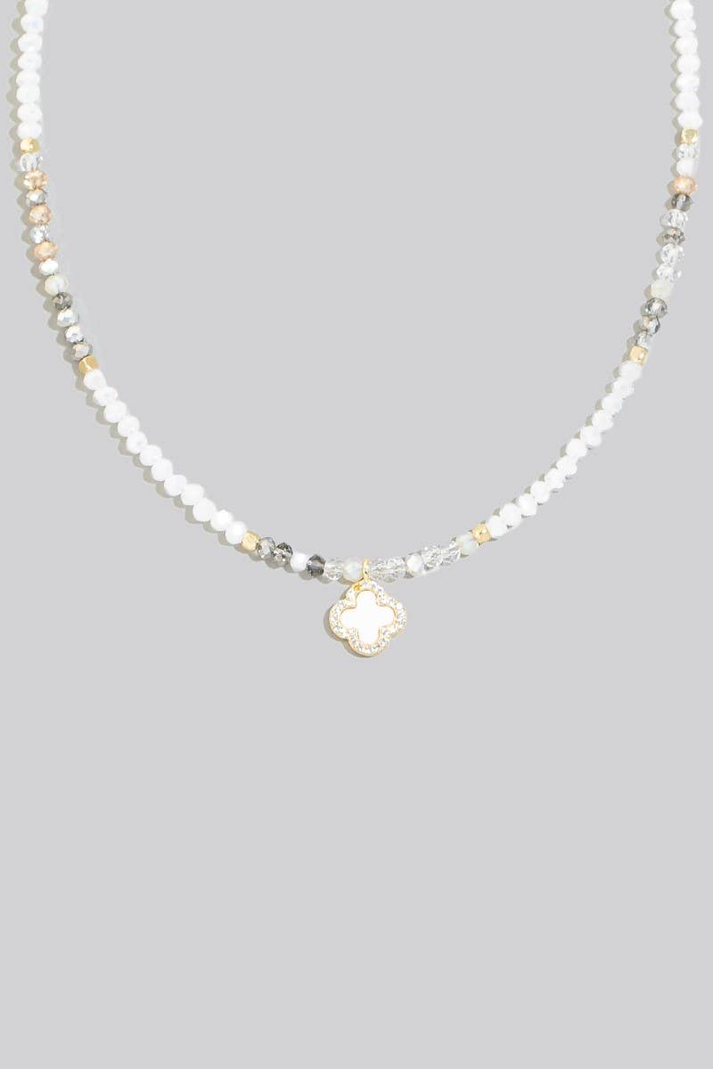 Cz And Clover Pendant Faceted Beaded Necklace: GDMWH