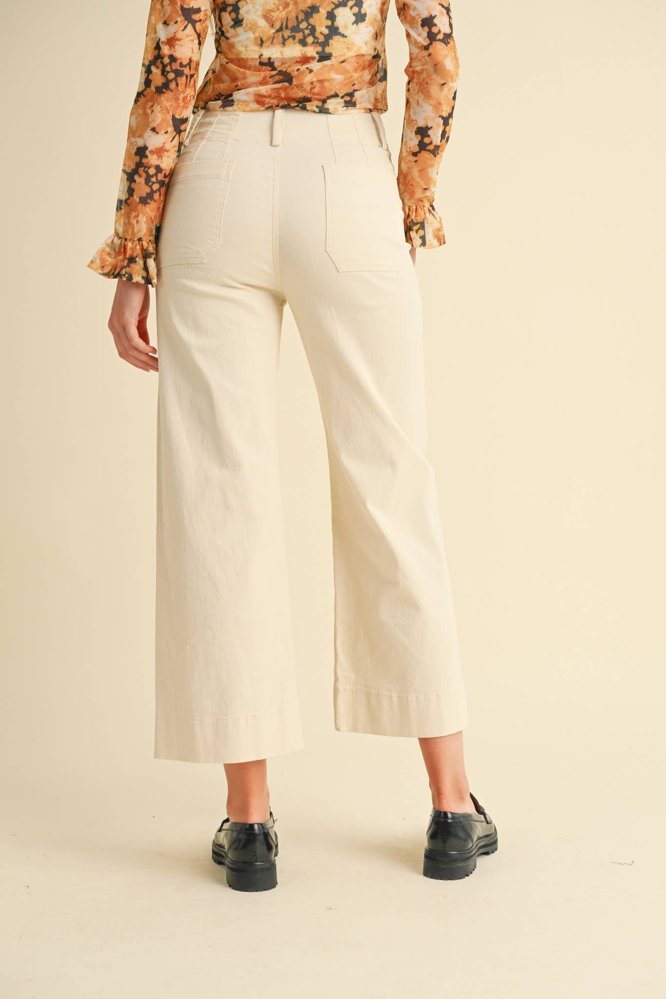 HIGH WAIST CROPPED WIDE LEG PANTS MP3303: Conflower Blue / L