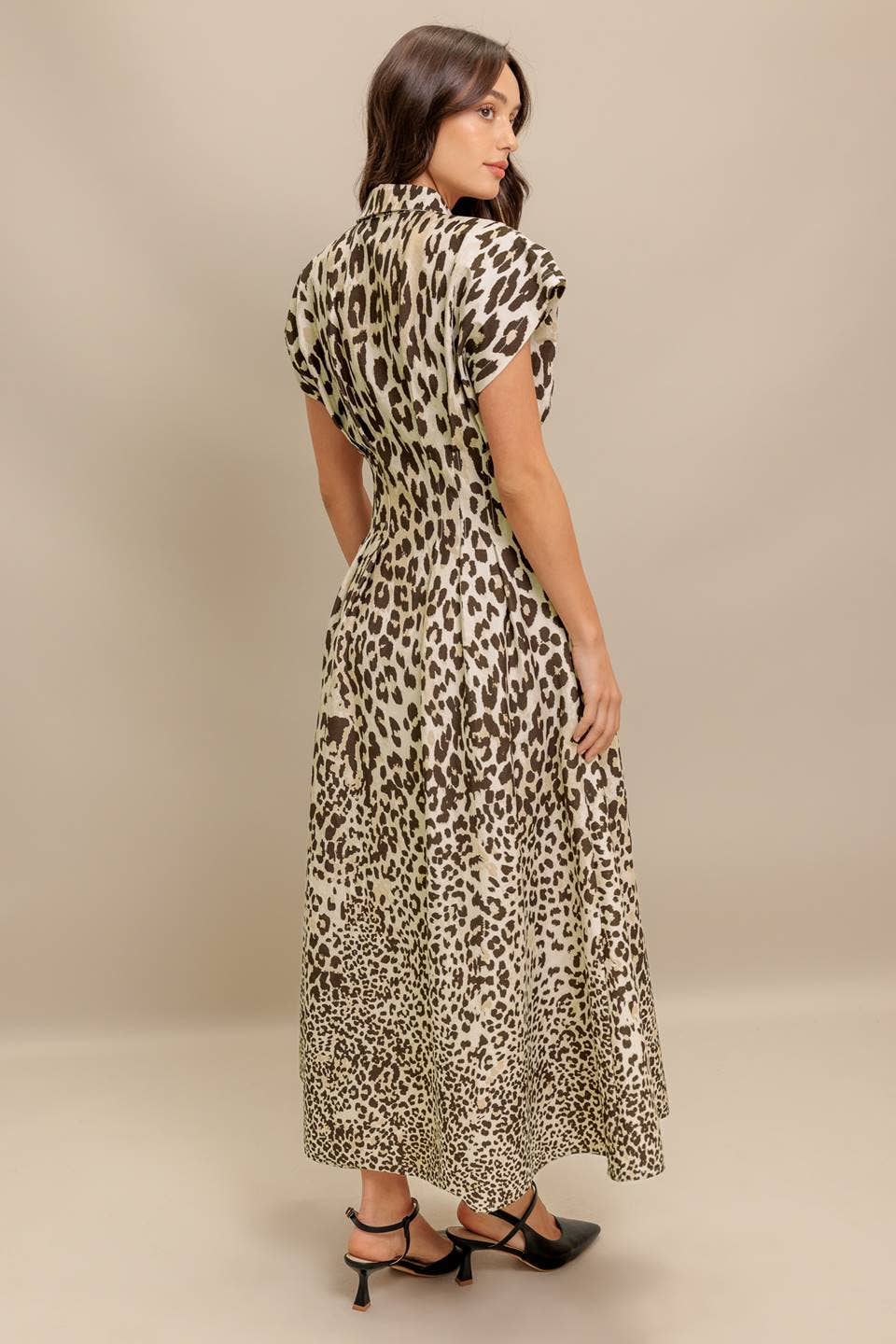 A printed woven midi dress - ID22665: TAUPE BROWN / Contemporary / L
