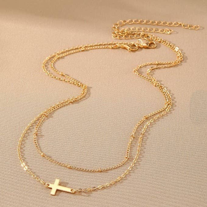 18K STAINLESS STEEL TARNISH FREE CROSS NECKLACE | 40NK9614: GOLD
