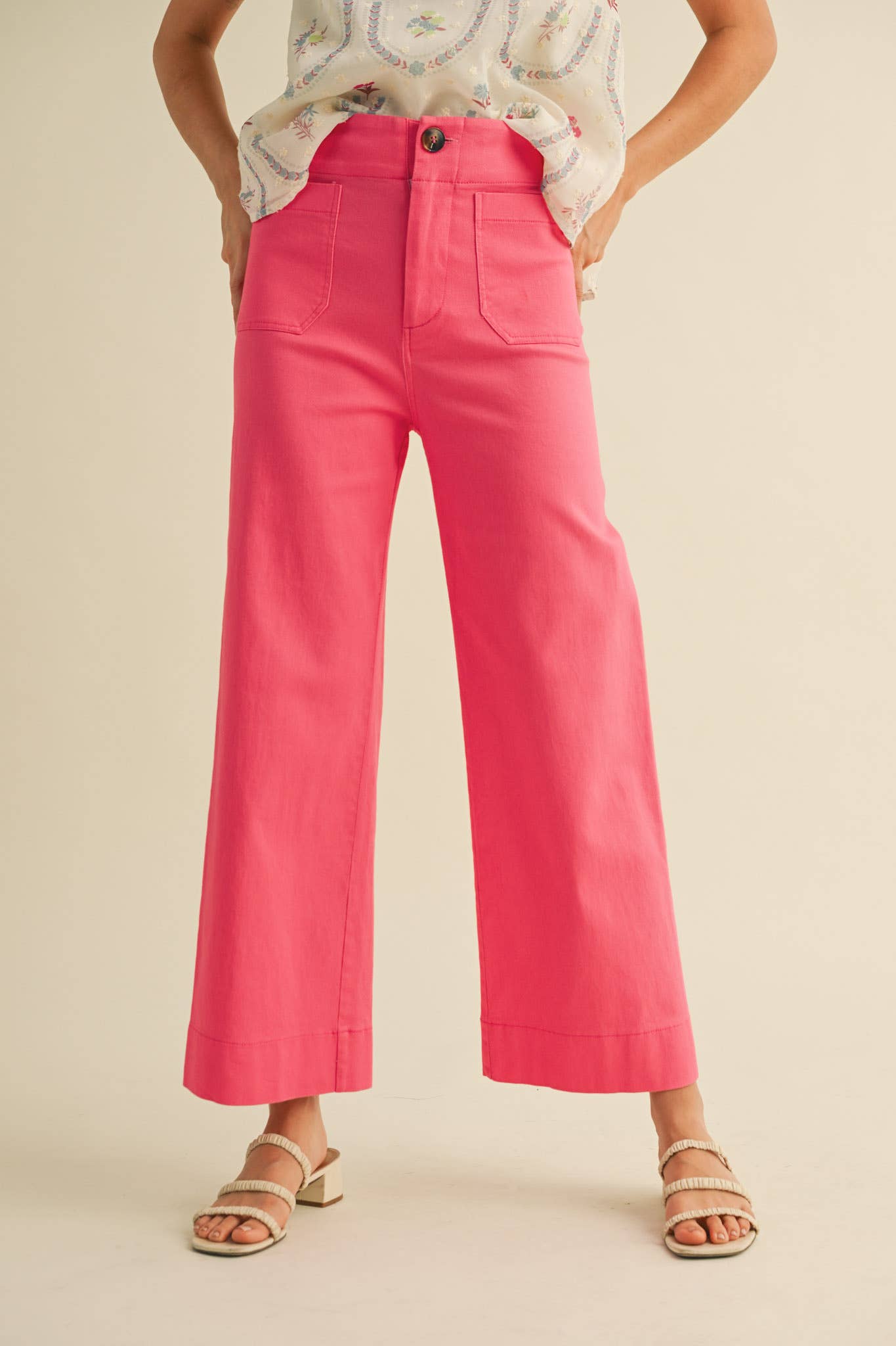 HIGH WAIST CROPPED WIDE LEG PANTS MP3303: Conflower Blue / L