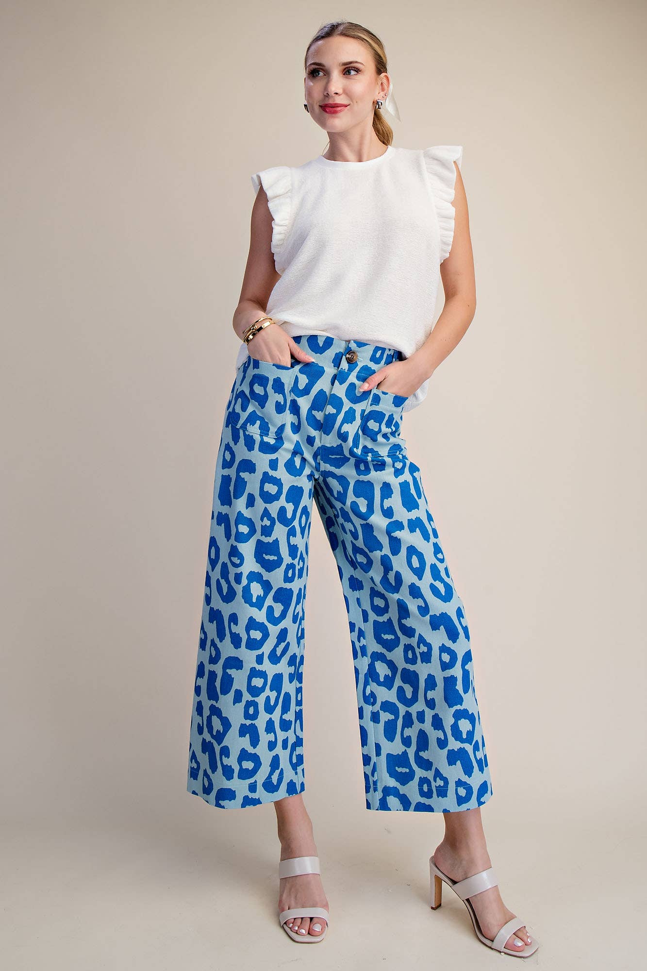 Colette Cropped Wide-Leg Neon Leopard Pants: Pink / L