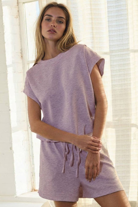 Sleeveless Techno Top Matching Shorts Set: Lilac / M