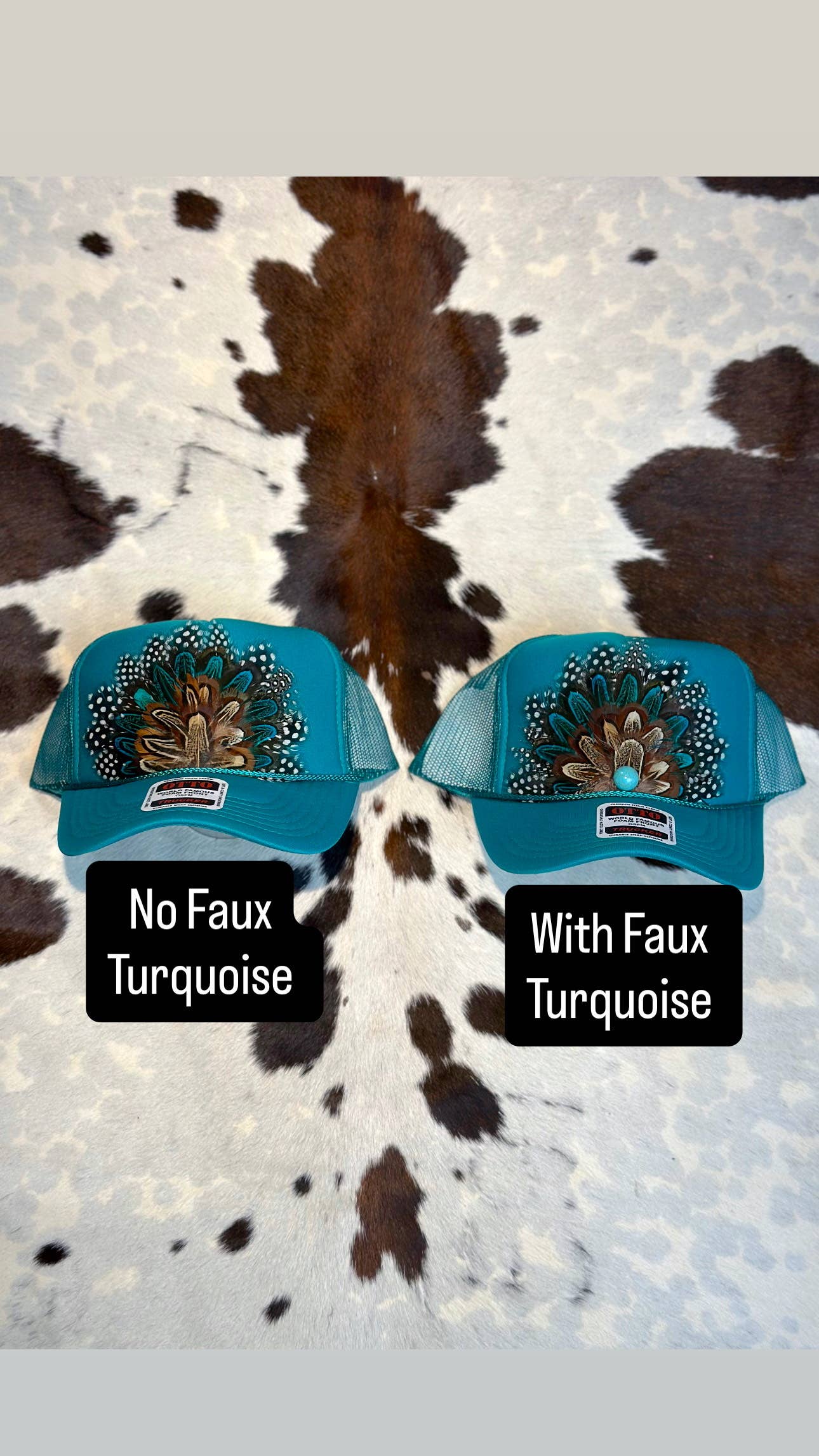 JADE FEATHER TRUCKER HAT: No Faux Turquoise / Feather 4