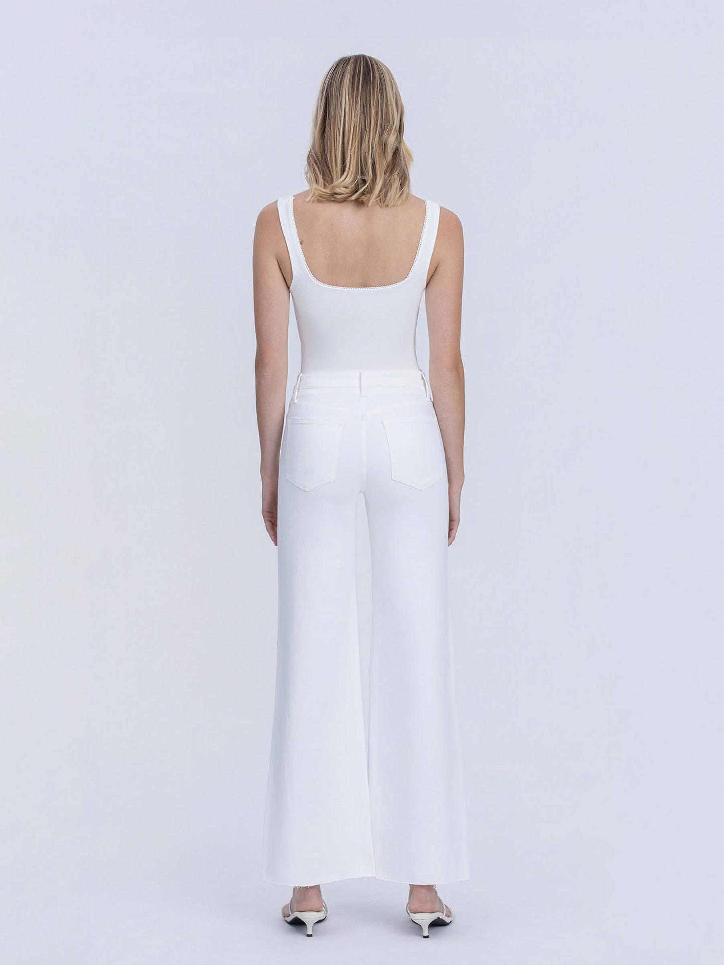 HIGH RISE STACKED WAISTBAND OPTIC WHITE WIDE JEANS T7252WH: OPTIC WHITE / 27