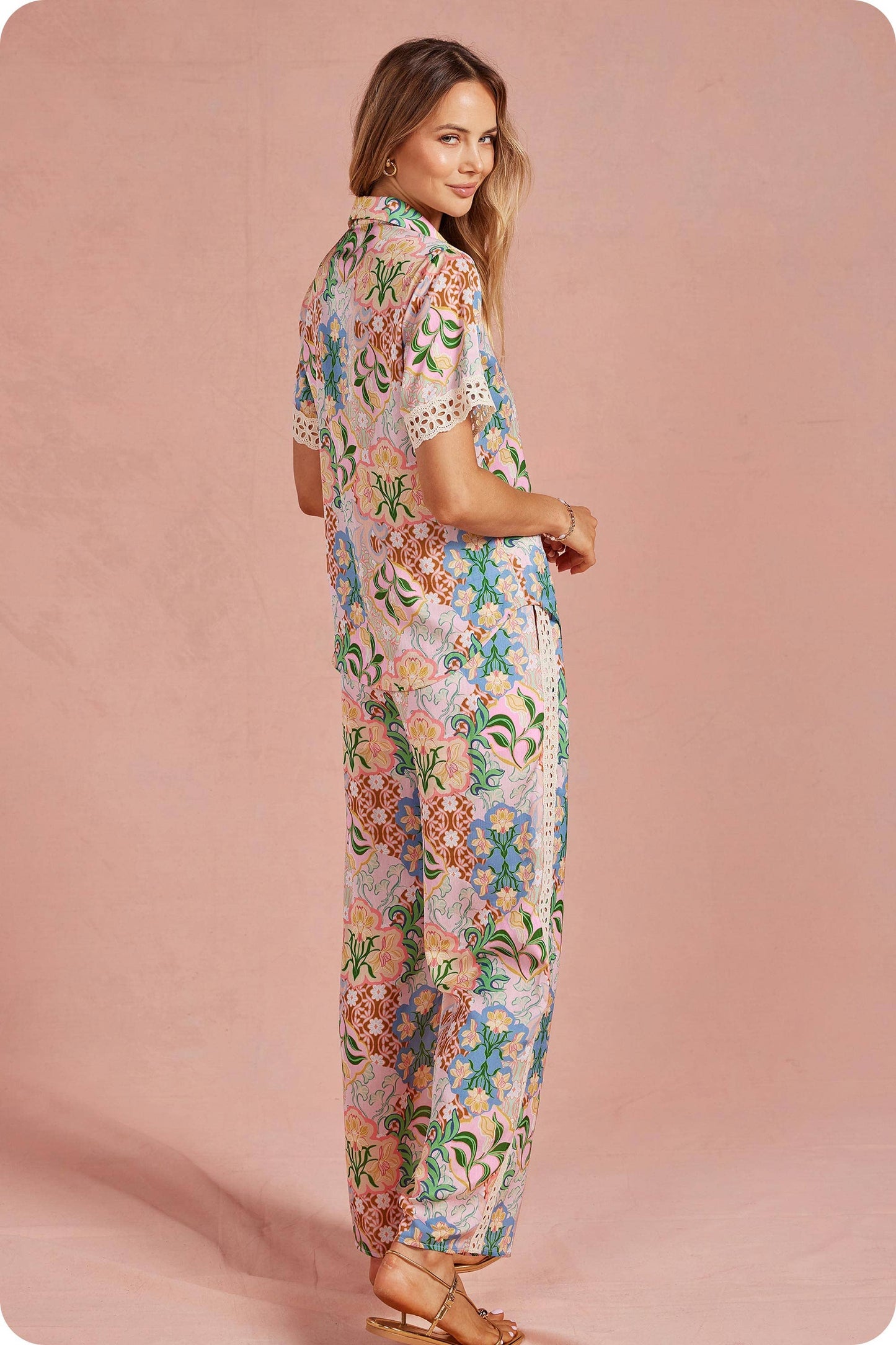 Garden Party Crochet Contrast Satin Pants: Multi / M
