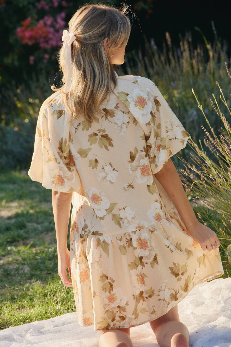 Floral Printed Mini Dress: Periwinkle Multi / S