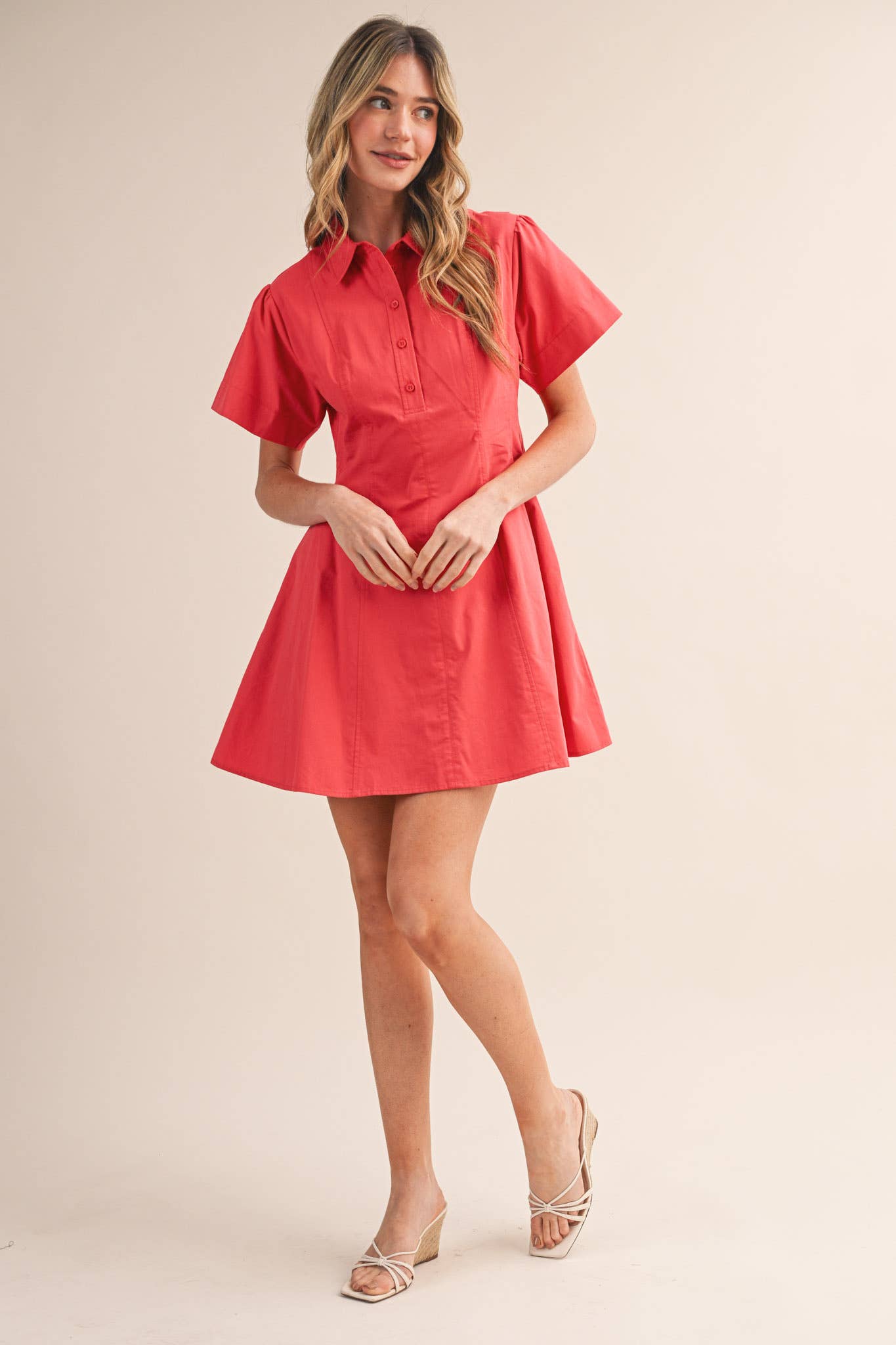FIT AND FLARE SHORT SLEEVE MINI DRESS MDR4853: TEABERRY / M