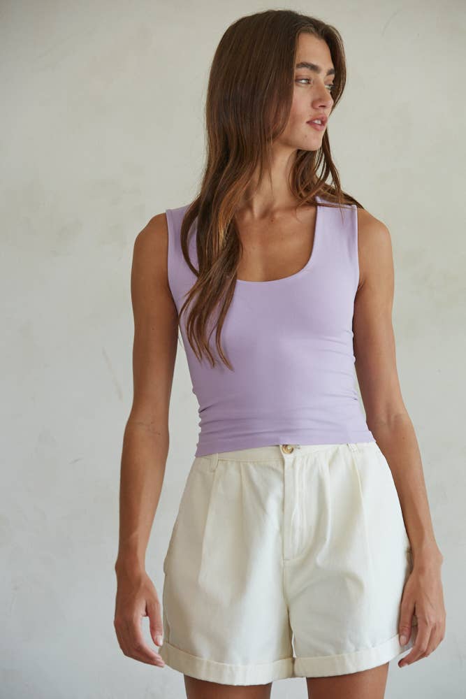 S1187N | Double Layered Seamless Top: Light Taupe / ML