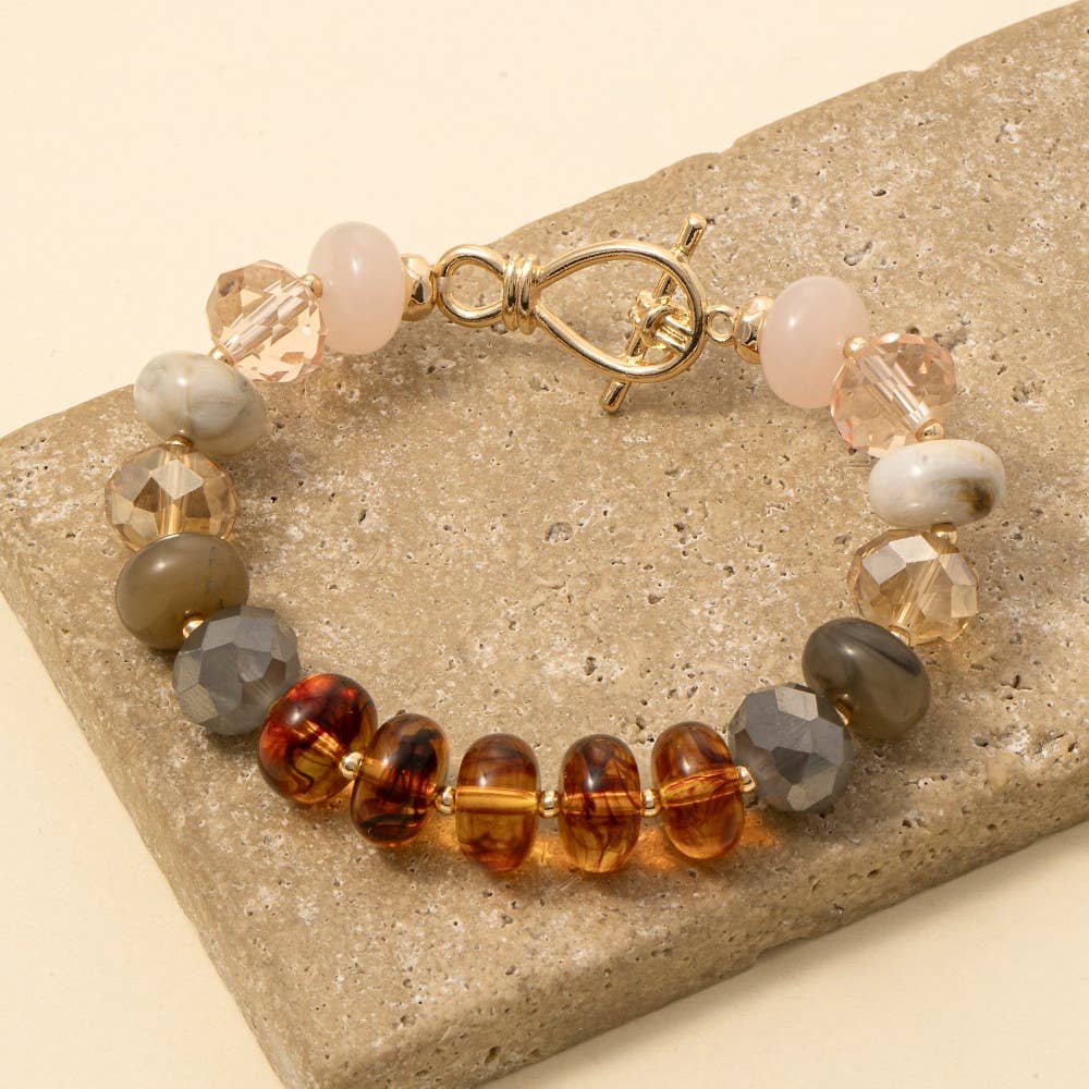 Mixed Faceted And Marble Resin Disc Beaded Toggle Bracelet: NAT
