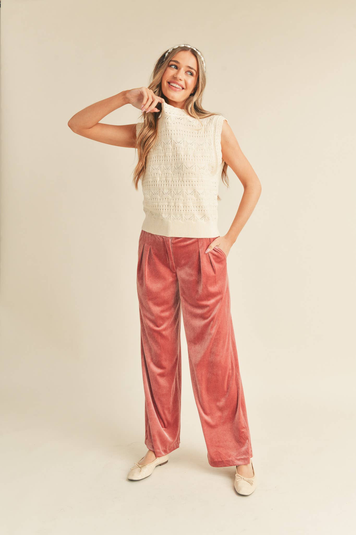 WIDE LEG VELVET TROUSERS MP2503: ROSE MAUVE / M