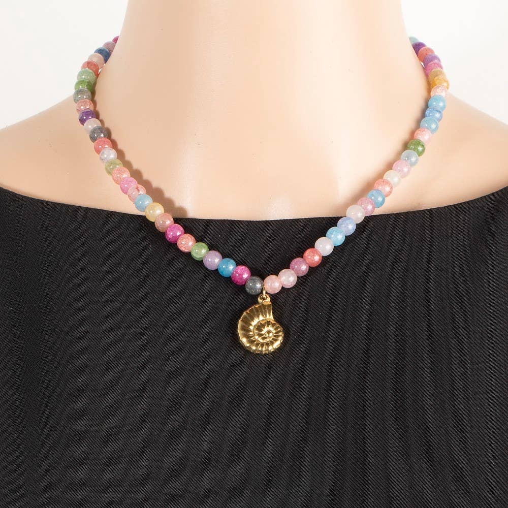 Spiral Shell Pendant Beaded Necklace: MU