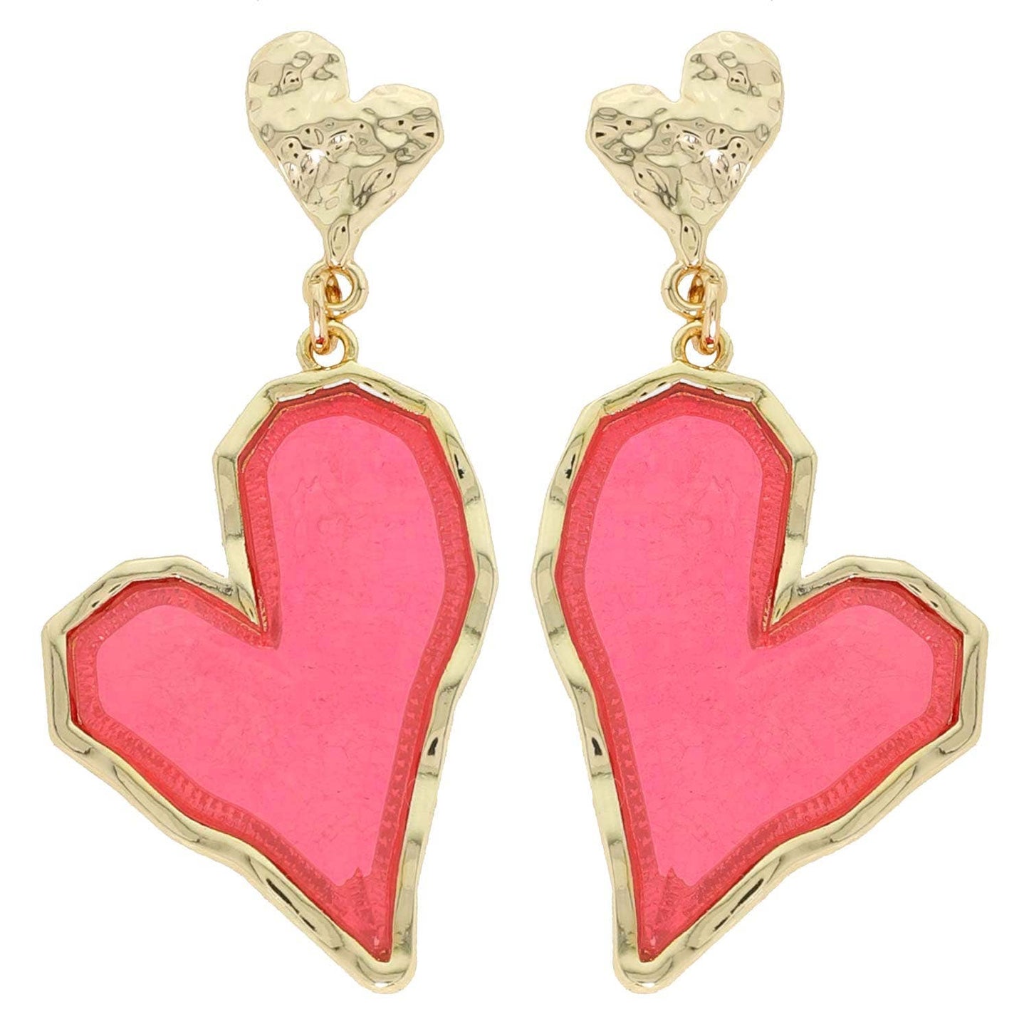 Irregular Metal Heart Enamel Coated Drop Earrings: Red